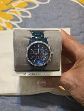 Michael Kors Women's Navy Blue Chronograph Watch with Crystal Bezel